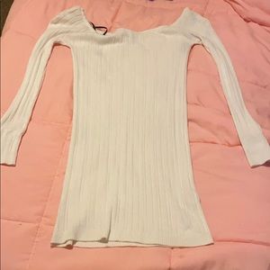 White, Off the shoulder, mini sweater dress